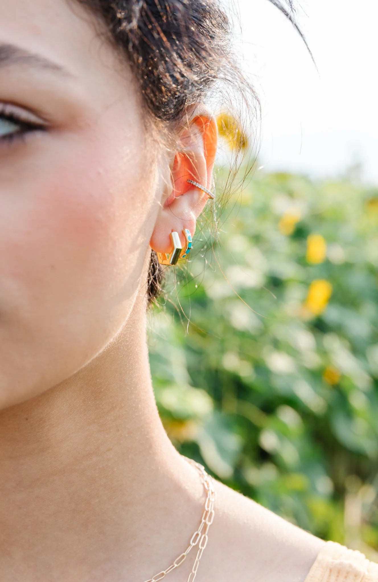 Earring Stack: Turquoise Huggies + Hexagon Huggies - Image 10