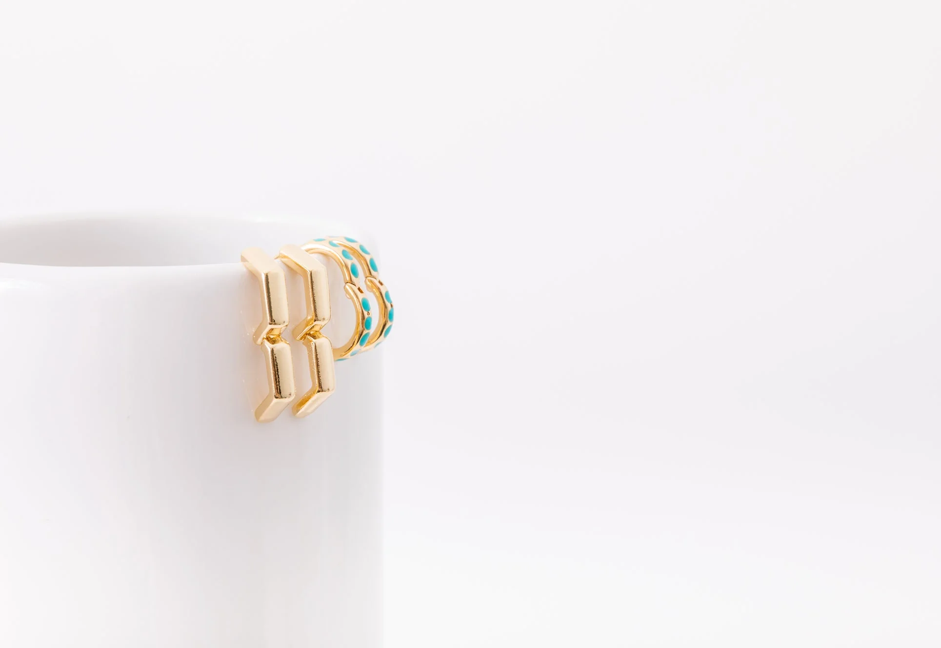 Earring Stack: Turquoise Huggies + Hexagon Huggies - Image 11