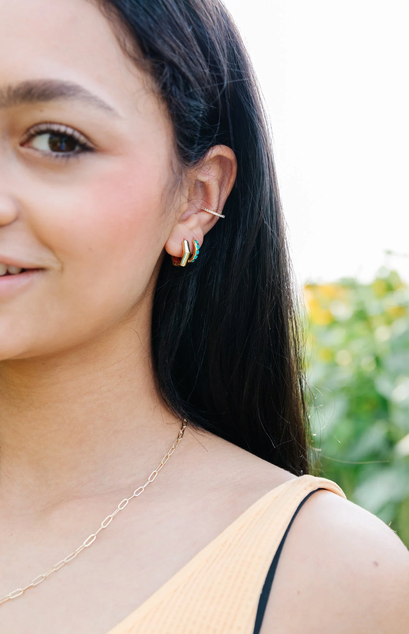 Earring Stack: Turquoise Huggies + Hexagon Huggies - Image 4