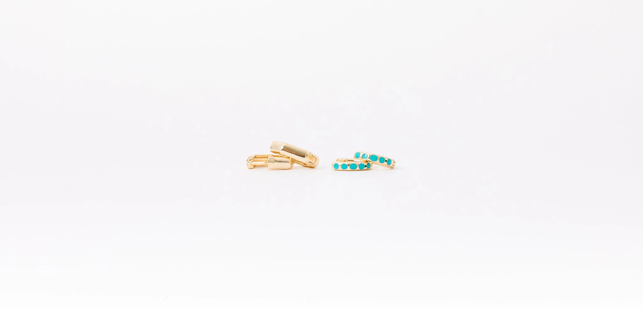 Earring Stack: Turquoise Huggies + Hexagon Huggies - Image 5