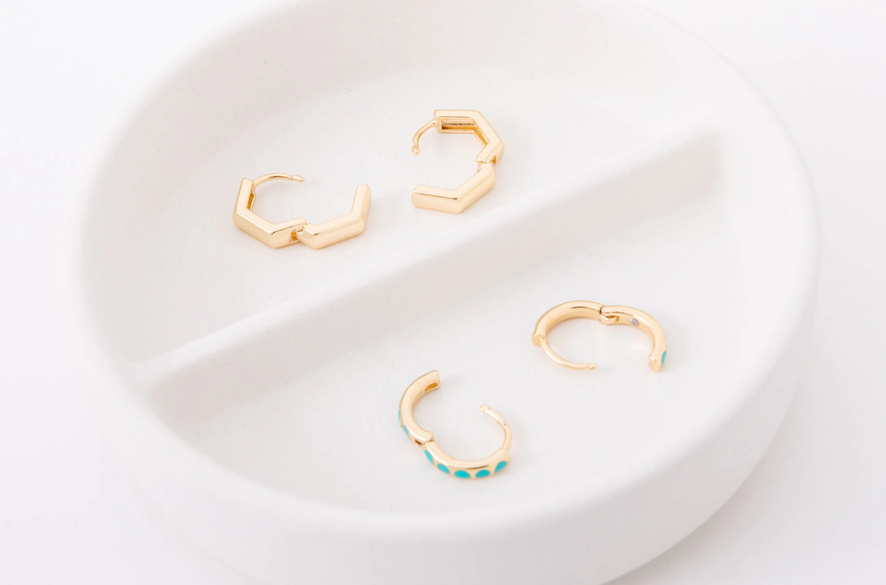 Earring Stack: Turquoise Huggies + Hexagon Huggies - Image 6