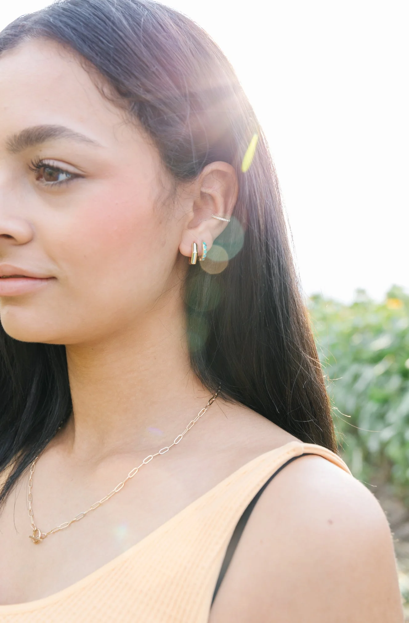 Earring Stack: Turquoise Huggies + Hexagon Huggies - Image 7