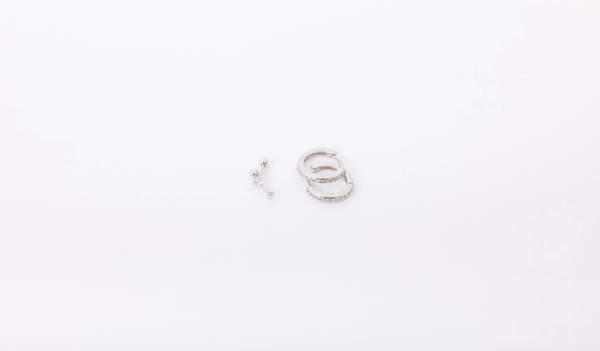 Earring Stack: Silver Diamond Huggies + 2.5 mm Silver Diamond Screwbacks - Image 5