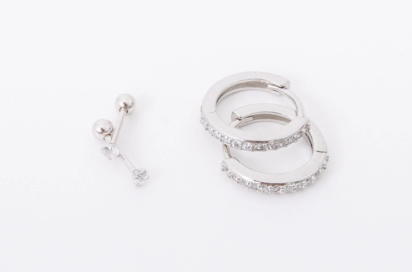 Earring Stack: Silver Diamond Huggies + 2.5 mm Silver Diamond Screwbacks - Image 6