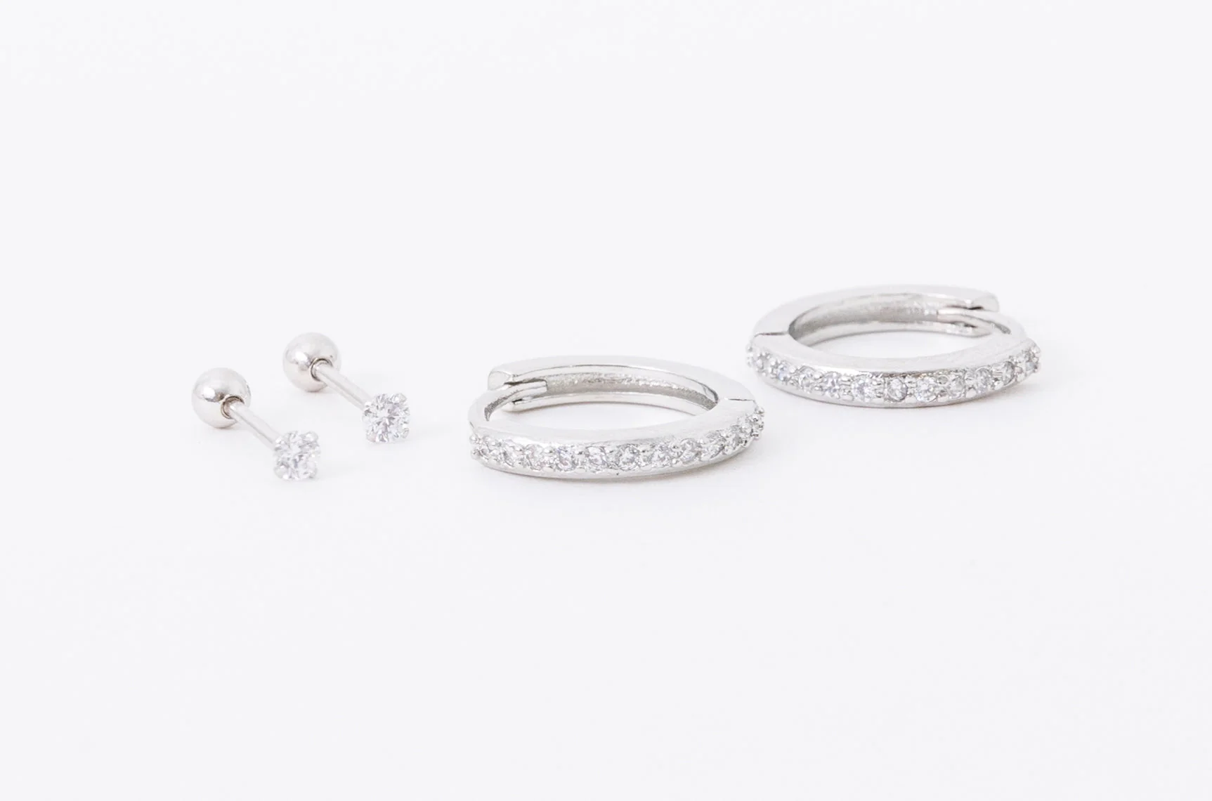 Earring Stack: Silver Diamond Huggies + 2.5 mm Silver Diamond Screwbacks - Image 7